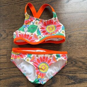 Mini Boden Multi Dailey Vine cross back bikini top and bottom size 4-5